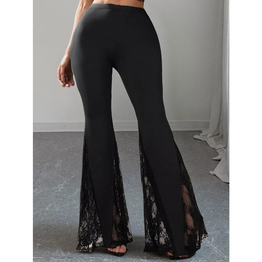 Lace Hem High-Waisted Flare Pants Apparel and Accessories