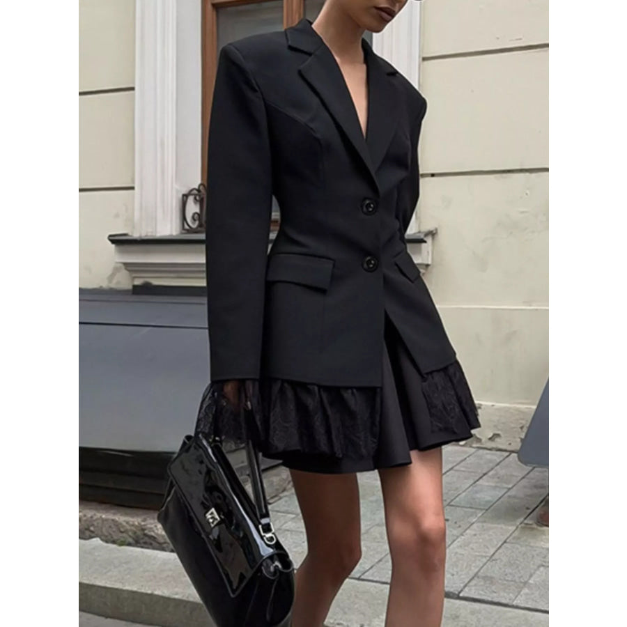 Lace Hem Lapel Collar Blazer Apparel and Accessories