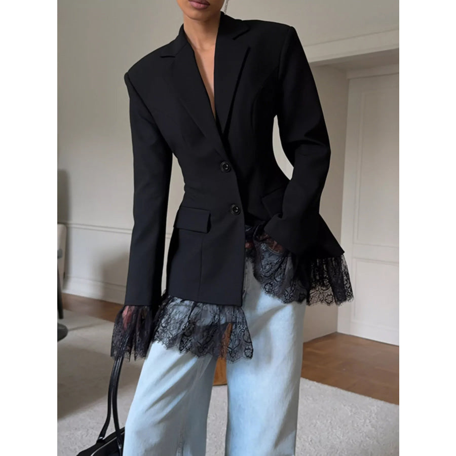 Lace Hem Lapel Collar Blazer Apparel and Accessories
