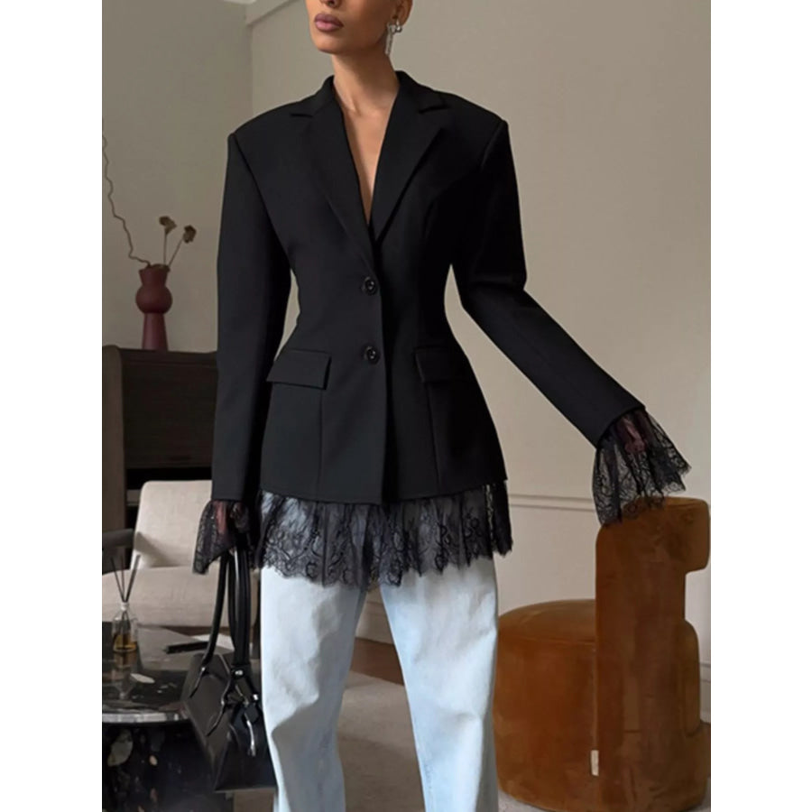 Lace Hem Lapel Collar Blazer Apparel and Accessories