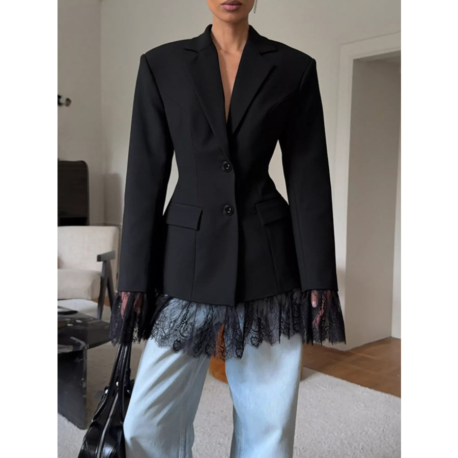 Lace Hem Lapel Collar Blazer Apparel and Accessories