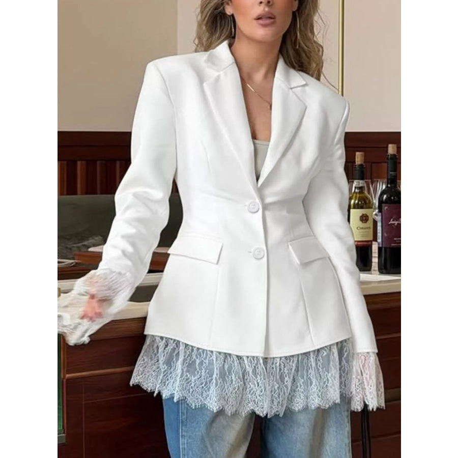 Lace Hem Lapel Collar Blazer Apparel and Accessories