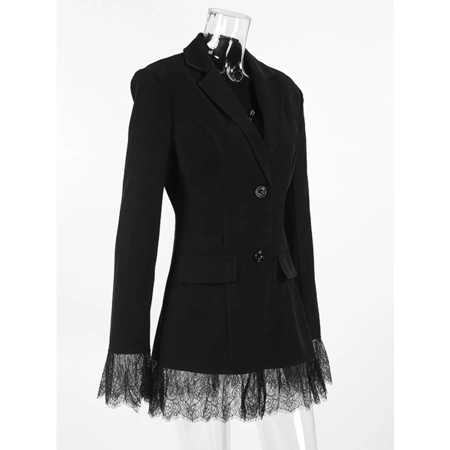 Lace Hem Lapel Collar Blazer Apparel and Accessories