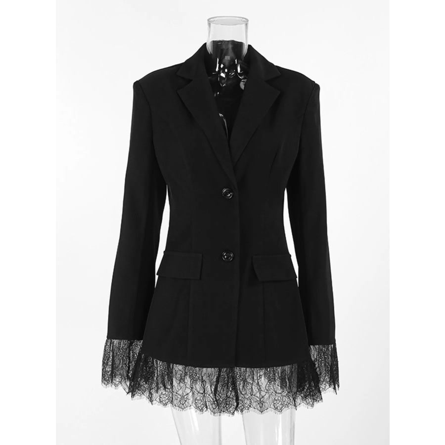 Lace Hem Lapel Collar Blazer Apparel and Accessories