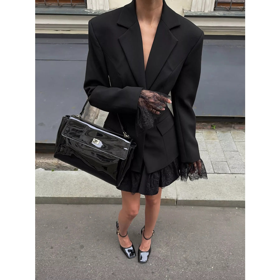 Lace Hem Lapel Collar Blazer Apparel and Accessories