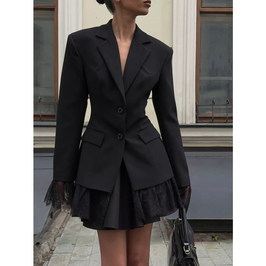Lace Hem Lapel Collar Blazer Apparel and Accessories