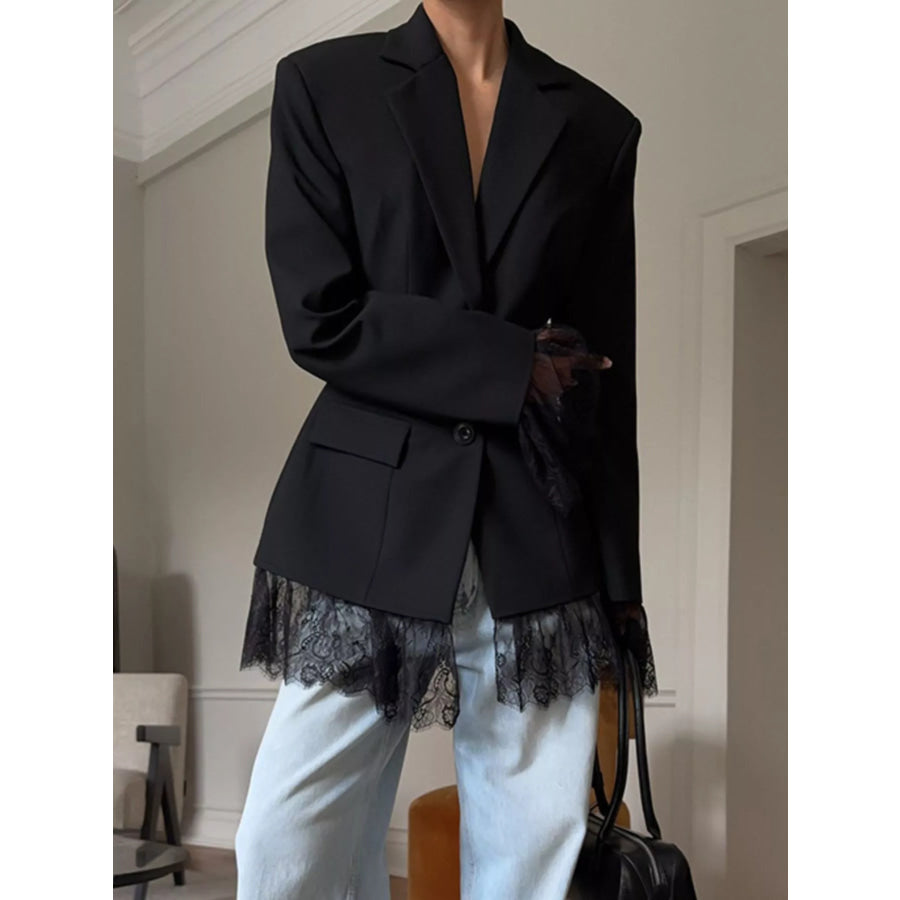 Lace Hem Lapel Collar Blazer Apparel and Accessories