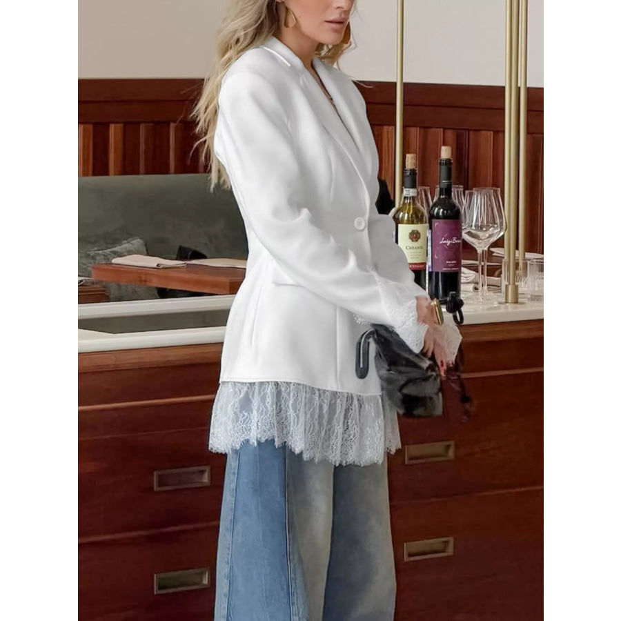 Lace Hem Lapel Collar Blazer Apparel and Accessories