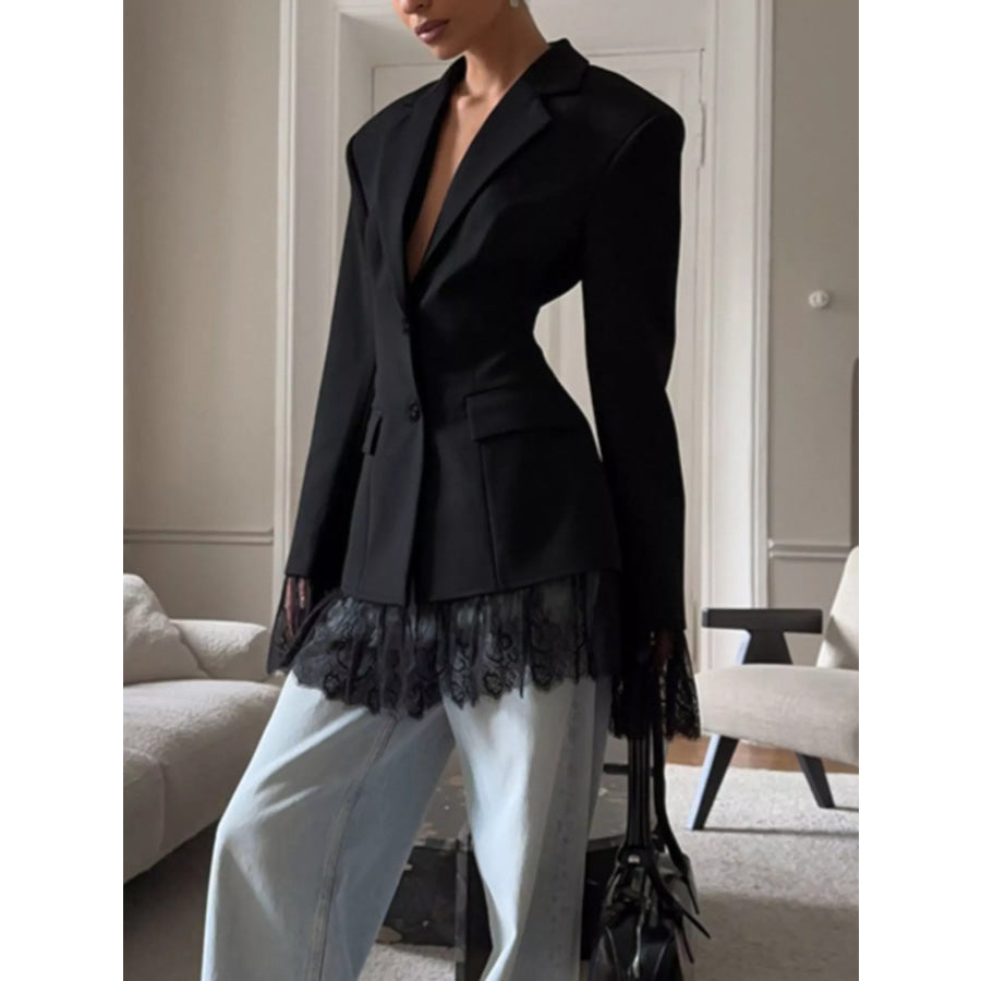 Lace Hem Lapel Collar Blazer Apparel and Accessories