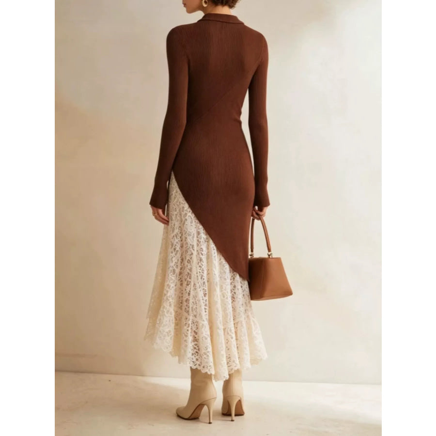 Lace Hem Mock Neck Knit Dress Apparel and Accessories