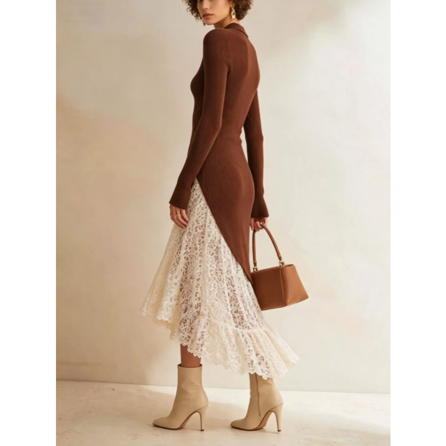 Lace Hem Mock Neck Knit Dress Apparel and Accessories