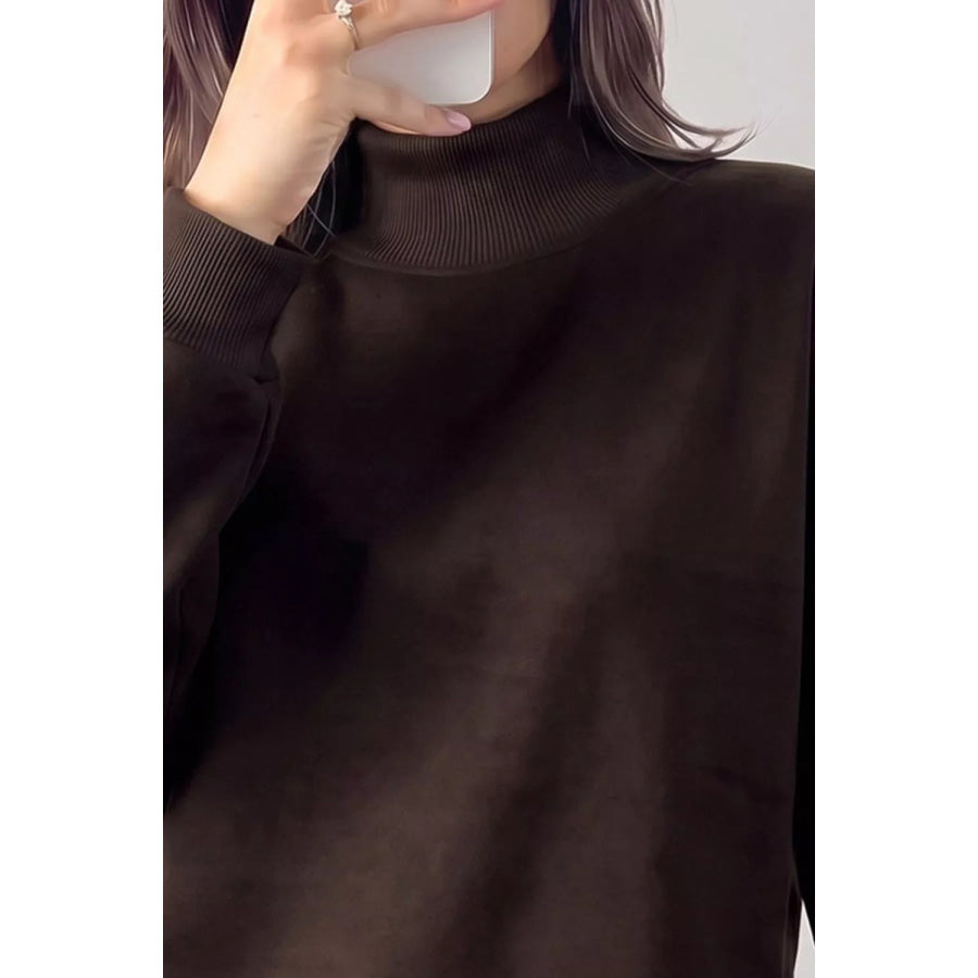 Lace Hem Mock Neck Sweatshirt Apparel and Accessories
