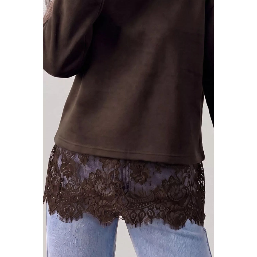 Lace Hem Mock Neck Sweatshirt Apparel and Accessories