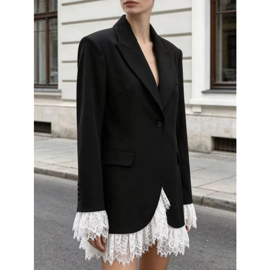 Lace Hem One Button Blazer Apparel and Accessories