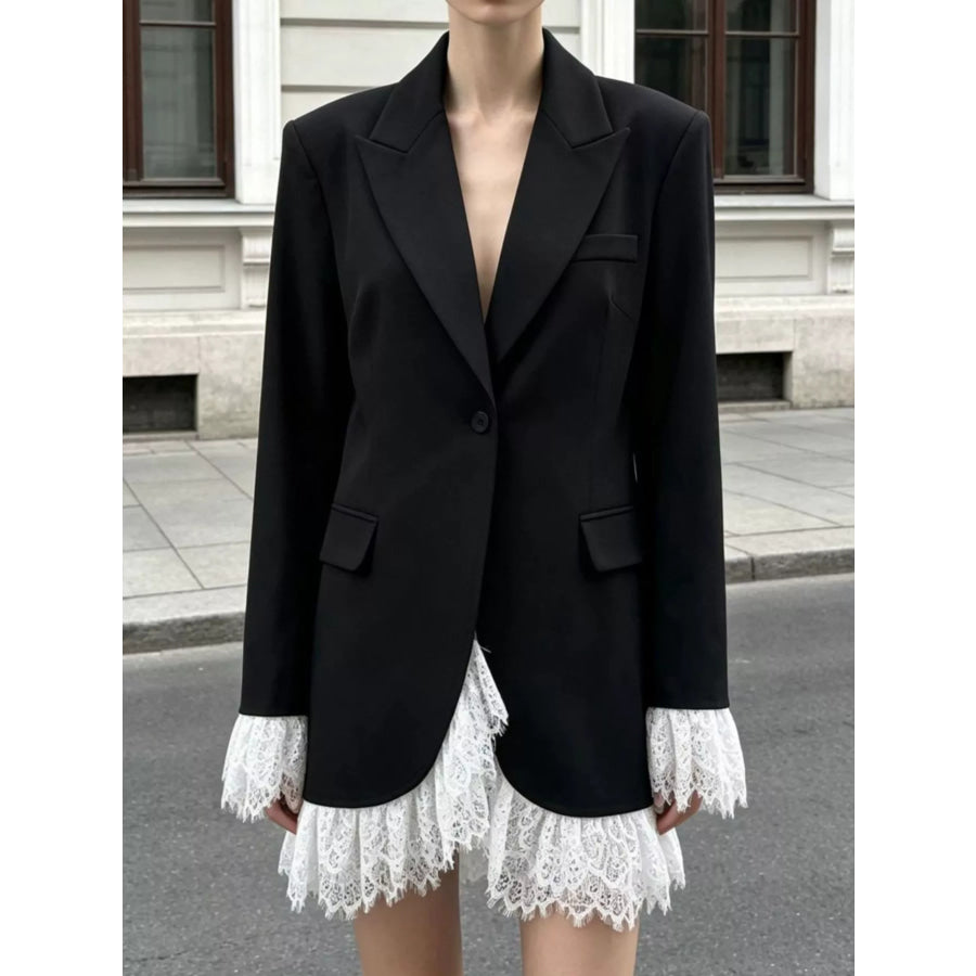 Lace Hem One Button Blazer Apparel and Accessories