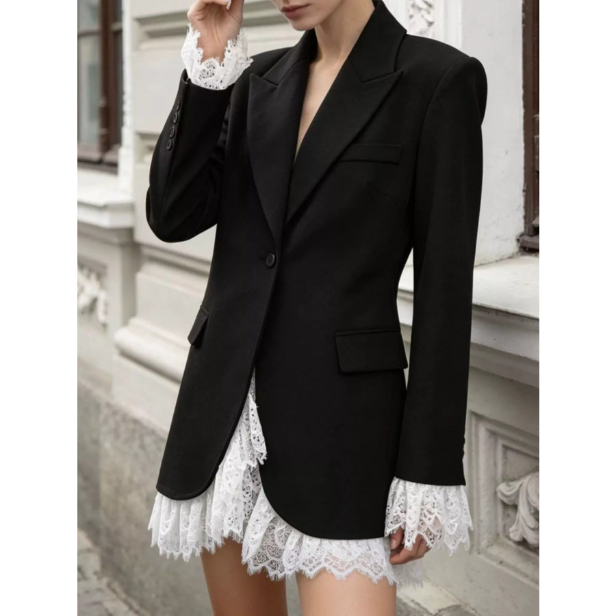 Lace Hem One Button Blazer Apparel and Accessories