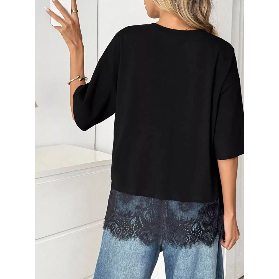 Lace Hem Round Neck T-Shirt Apparel and Accessories