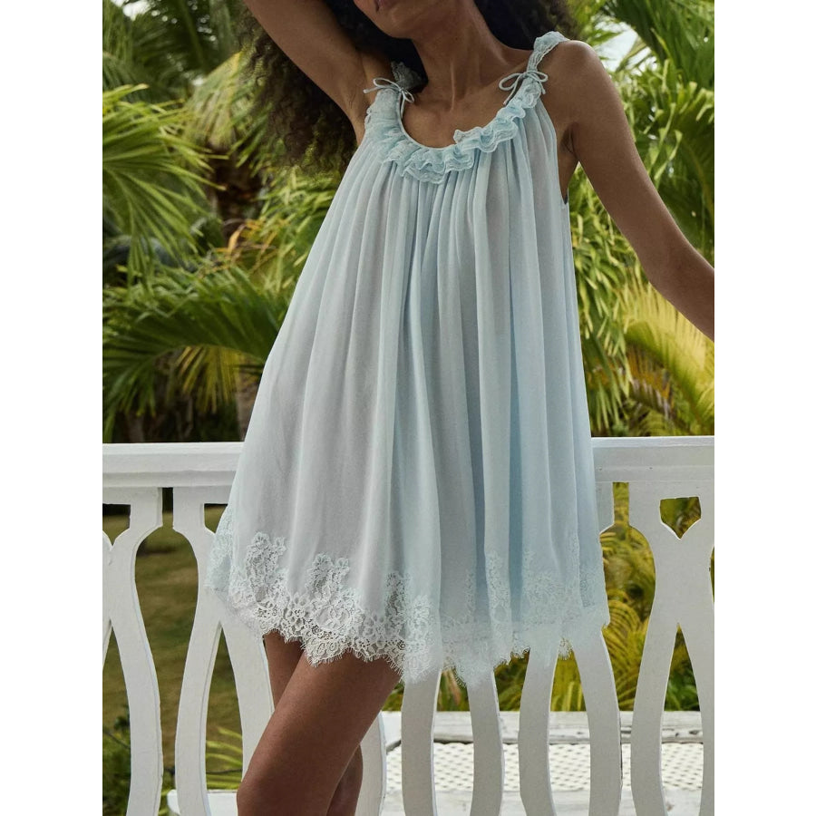 Lace Hem Ruffle-Trimmed Babydoll Dress Apparel and Accessories