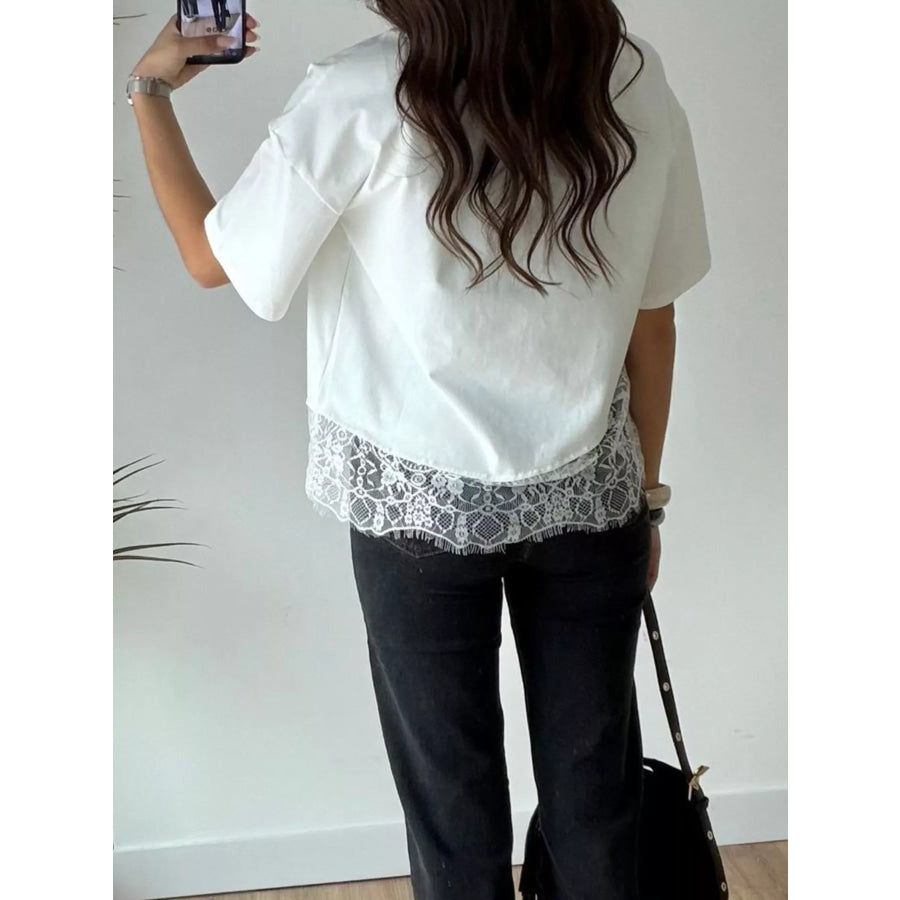 Lace Hem Short Sleeve Top Apparel and Accessories