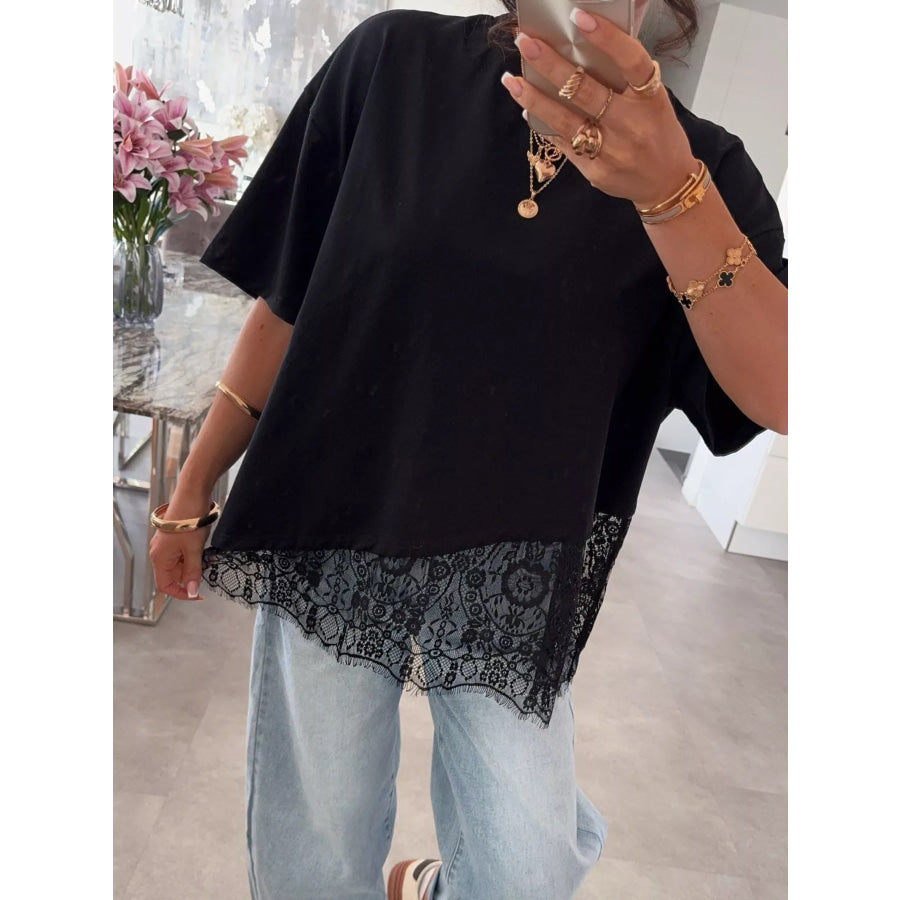 Lace Hem Short Sleeve Top Apparel and Accessories