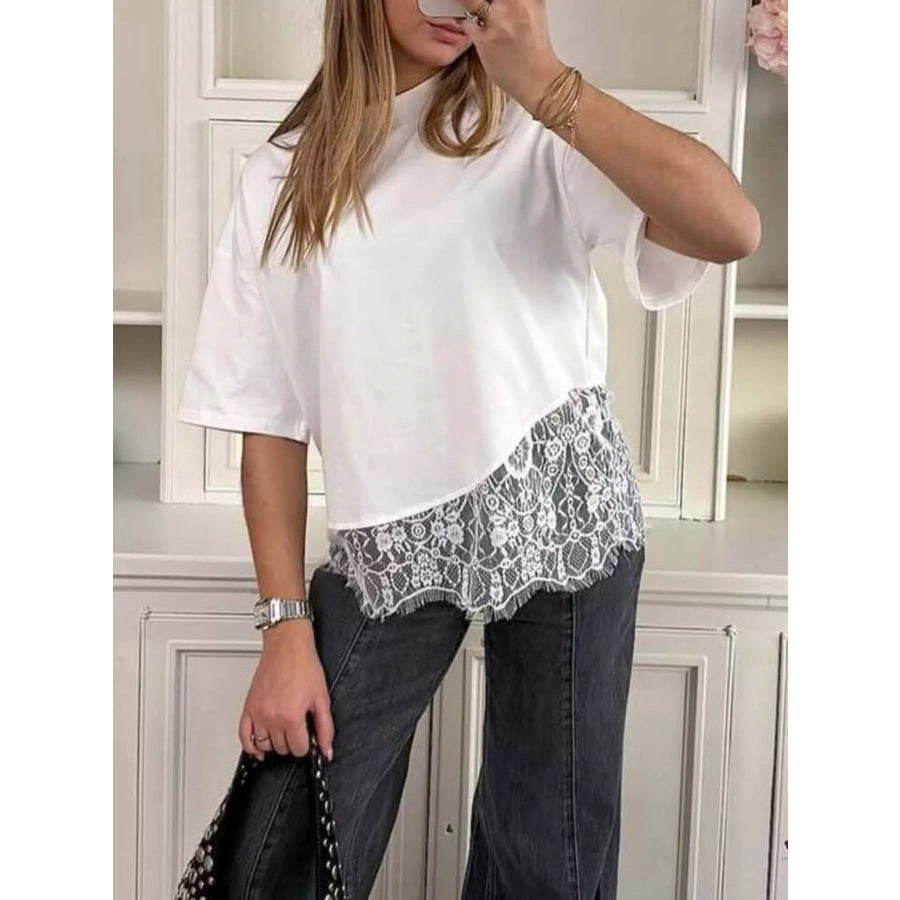 Lace Hem Short Sleeve Top Apparel and Accessories