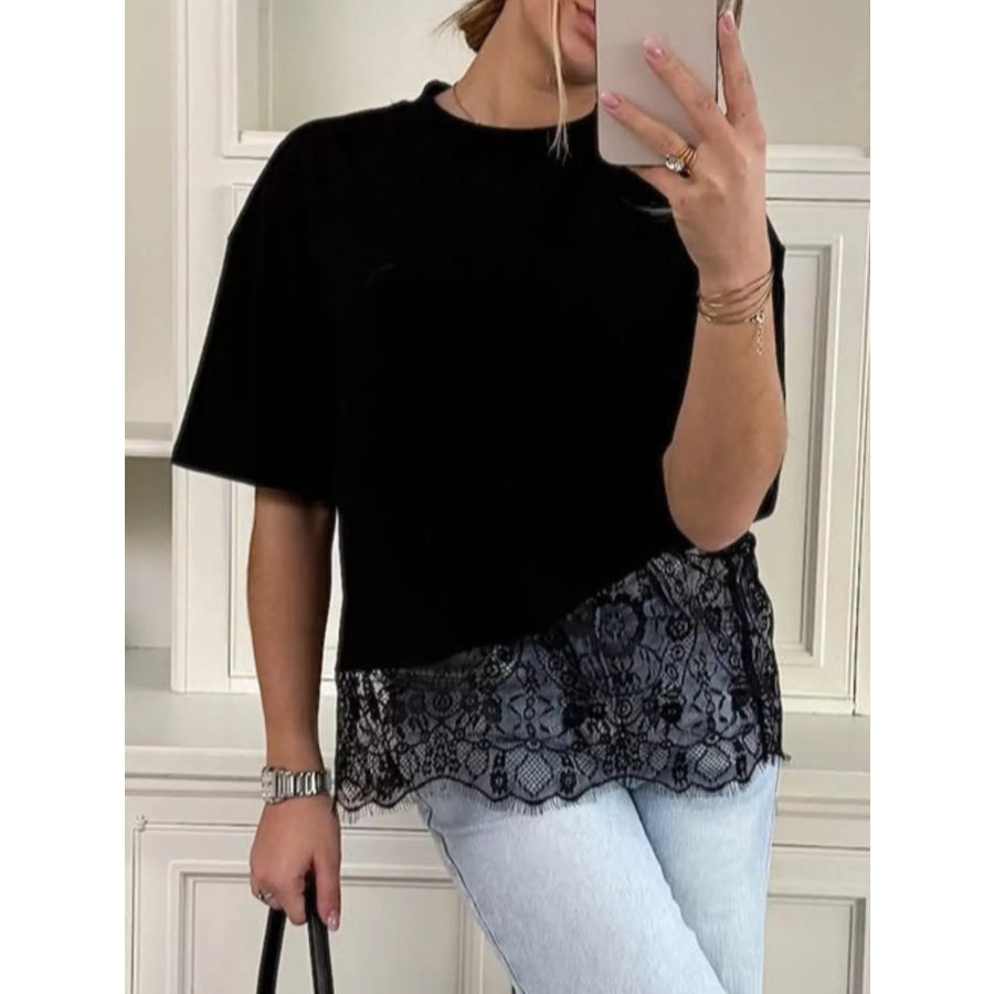 Lace Hem Short Sleeve Top Apparel and Accessories