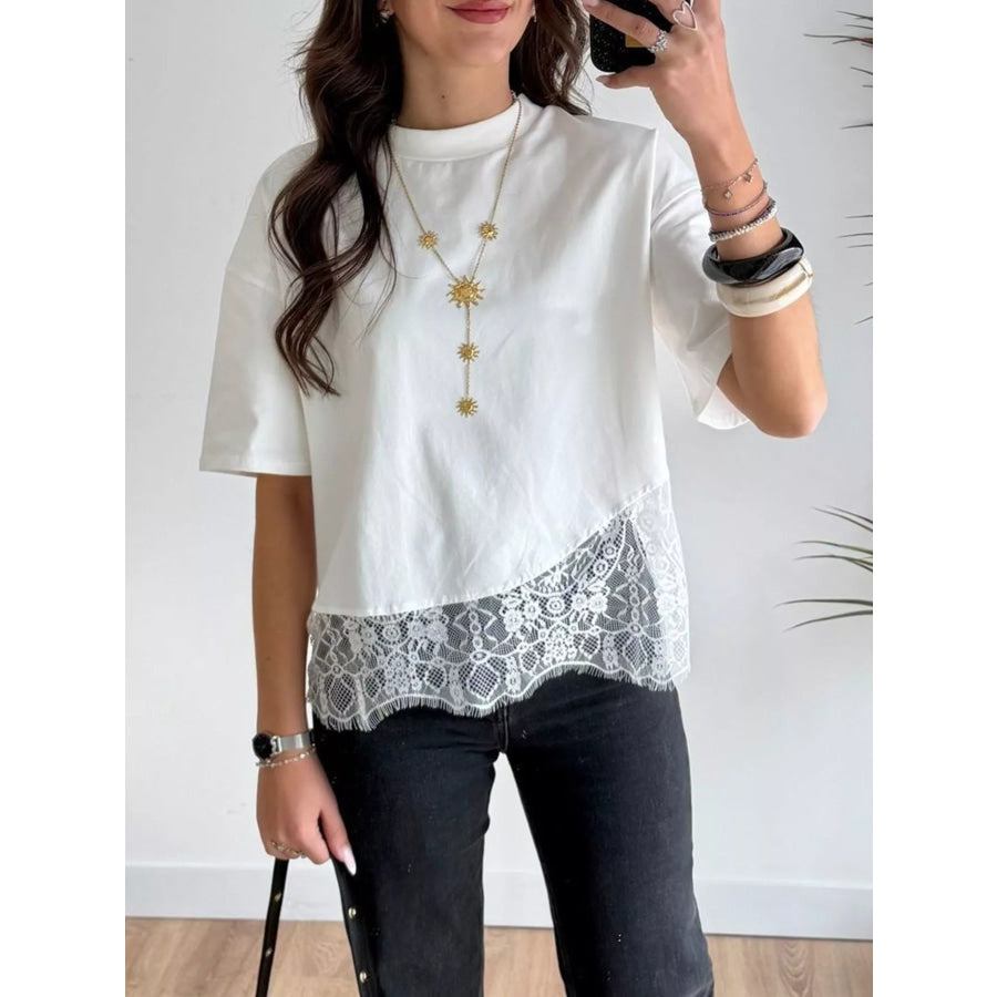 Lace Hem Short Sleeve Top Apparel and Accessories