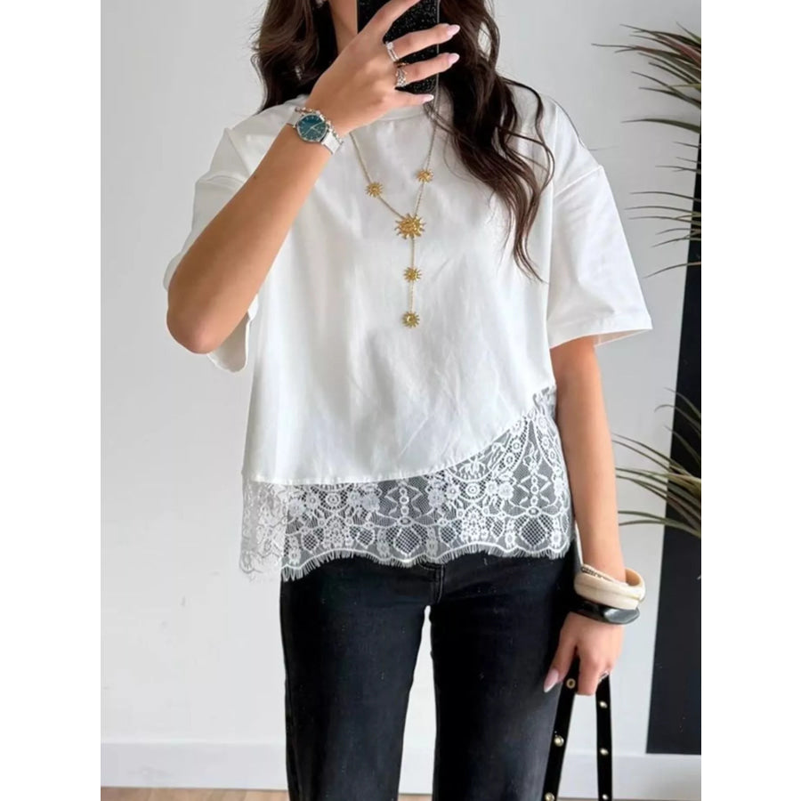 Lace Hem Short Sleeve Top Apparel and Accessories
