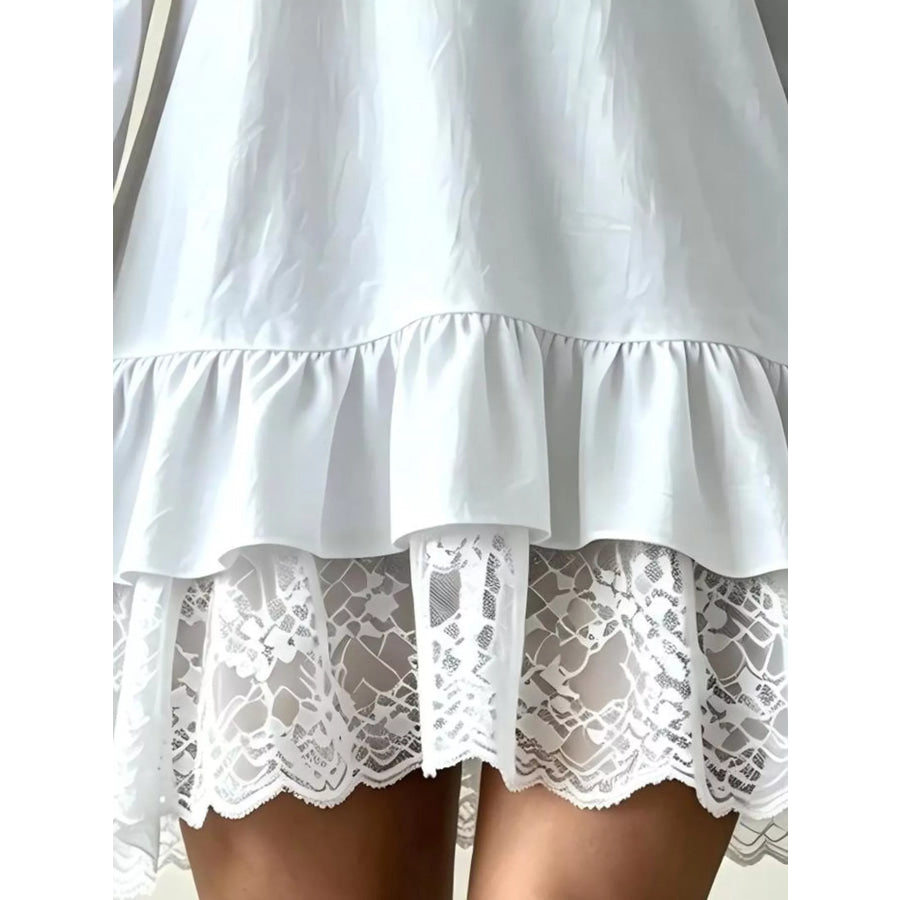 Lace Hem V-Neck Flounce Sleeve Dress Apparel and Accessories