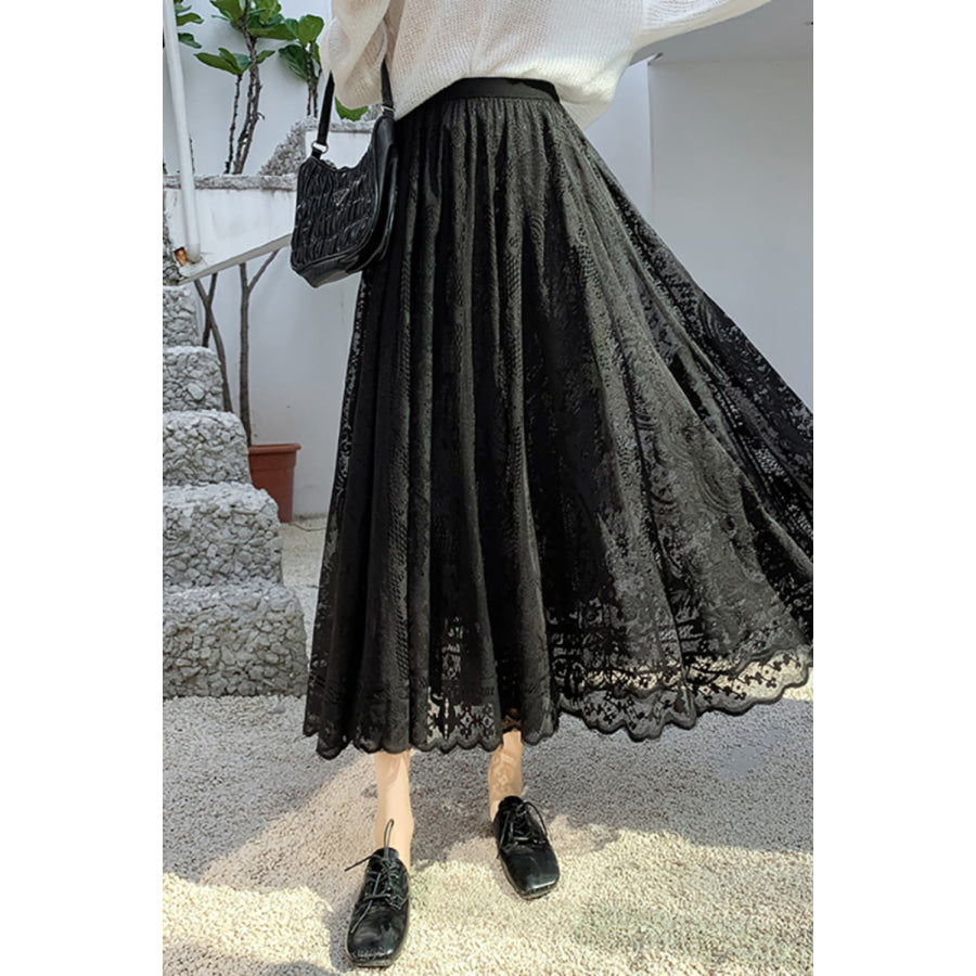 Lace High Waist Midi Skirt Apparel and Accessories