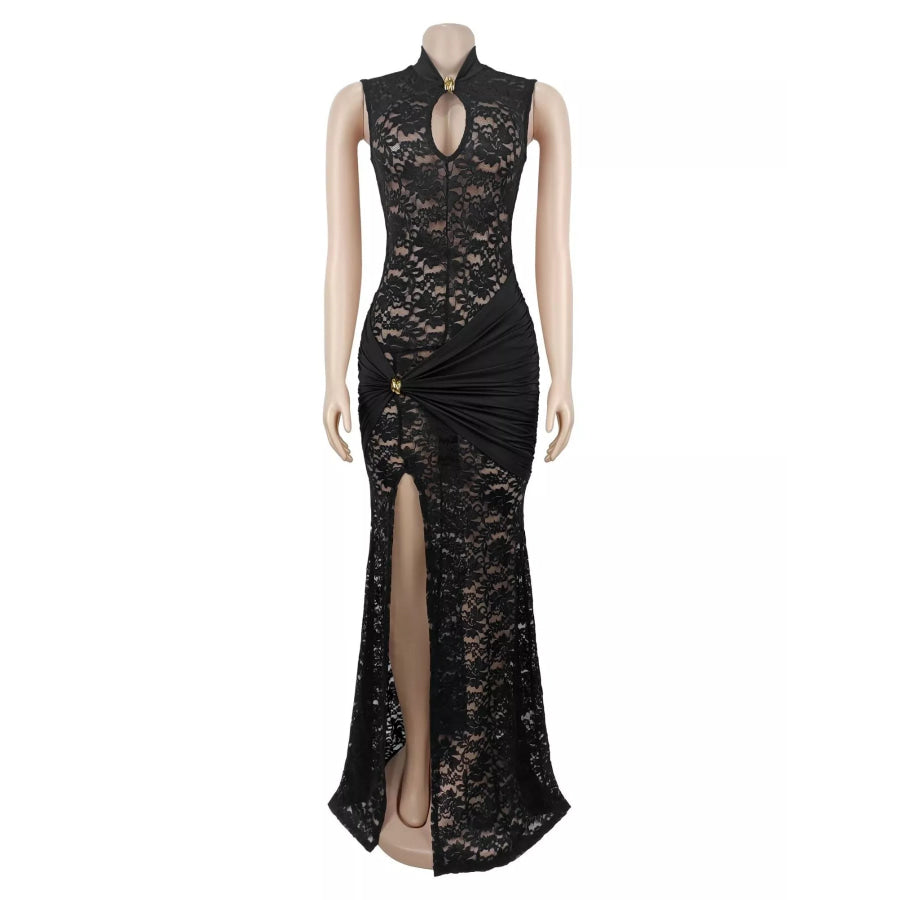 Lace Keyhole High-Slit Maxi Dress Apparel and Accessories