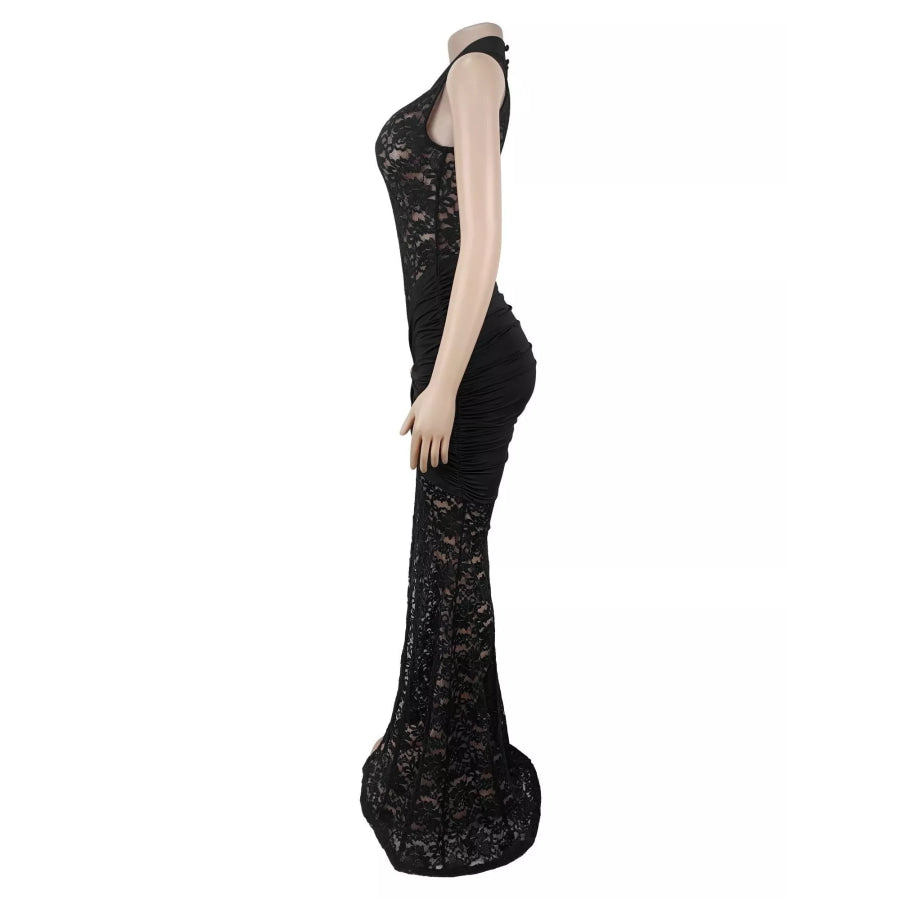 Lace Keyhole High-Slit Maxi Dress Apparel and Accessories