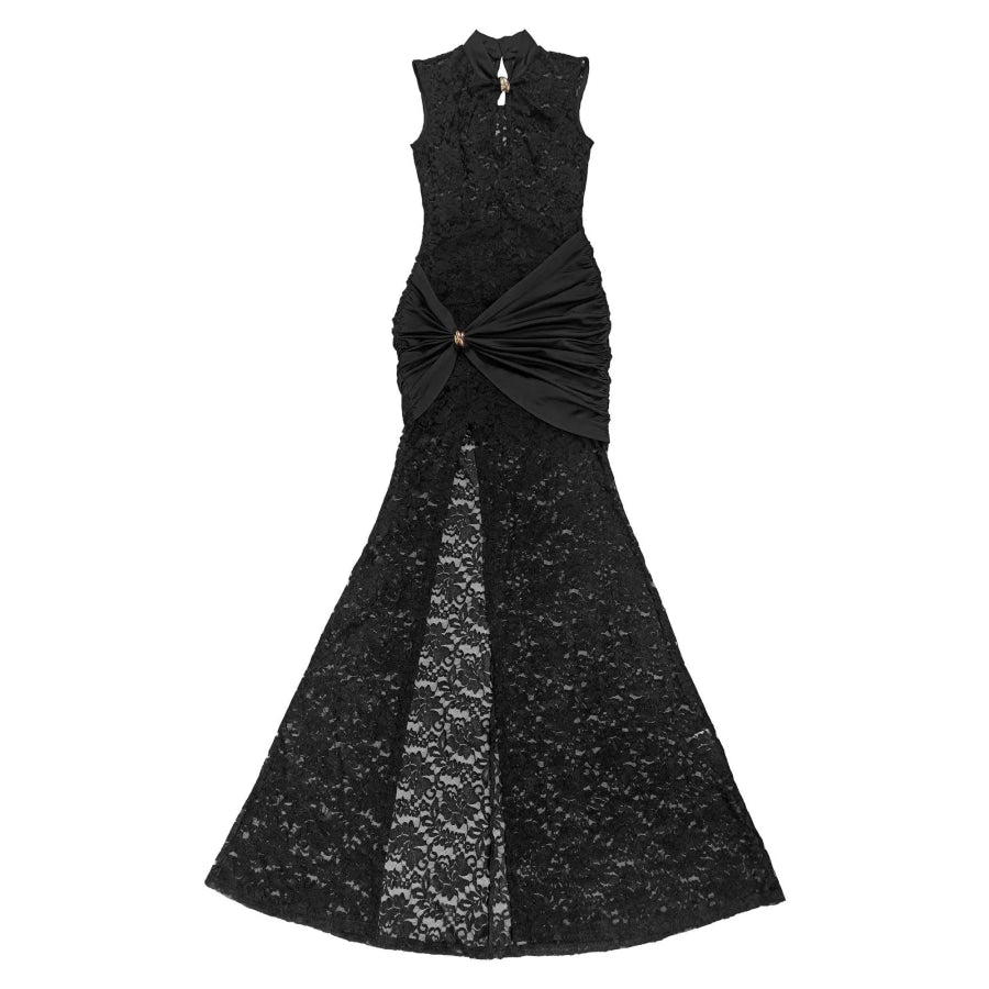 Lace Keyhole High-Slit Maxi Dress Apparel and Accessories