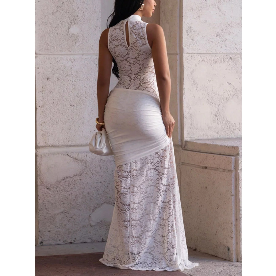 Lace Keyhole High-Slit Maxi Dress Apparel and Accessories