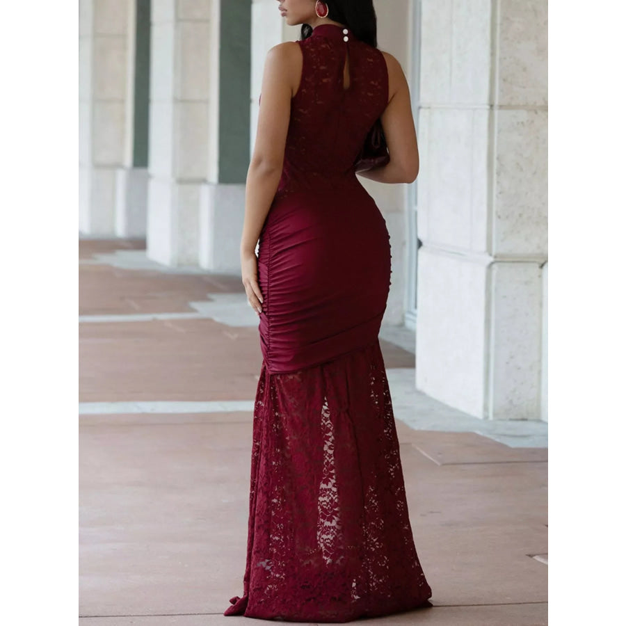 Lace Keyhole High-Slit Maxi Dress Apparel and Accessories