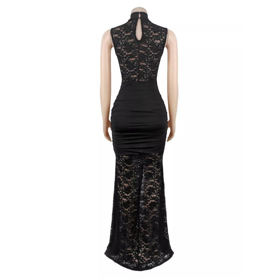 Lace Keyhole High-Slit Maxi Dress Apparel and Accessories