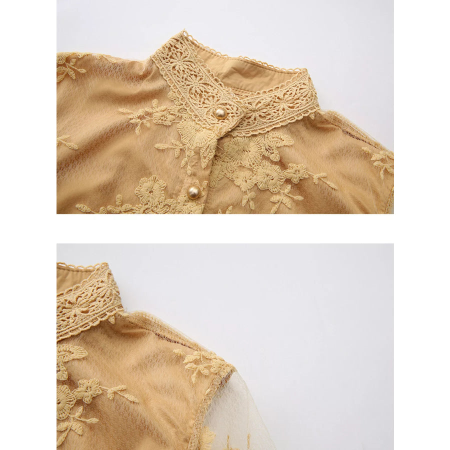 Lace Lantern Sleeve Belted Maxi Dress Apparel and Accessories