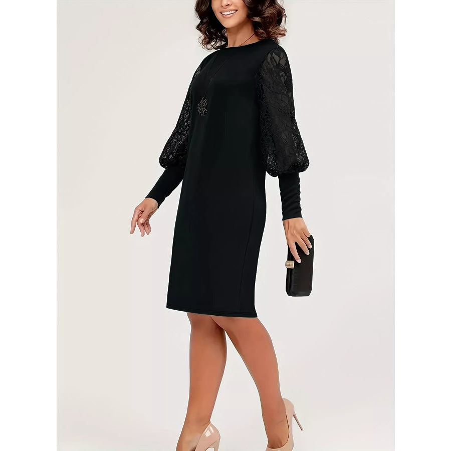 Lace Lantern Sleeve Dress Apparel and Accessories