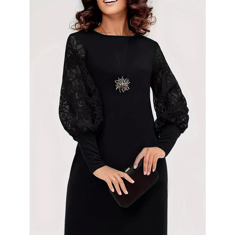 Lace Lantern Sleeve Dress Apparel and Accessories