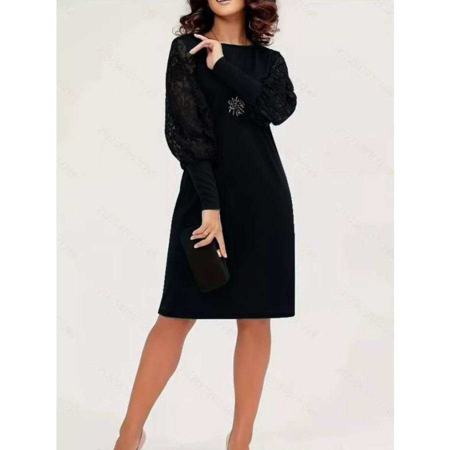 Lace Lantern Sleeve Dress Black / S Apparel and Accessories