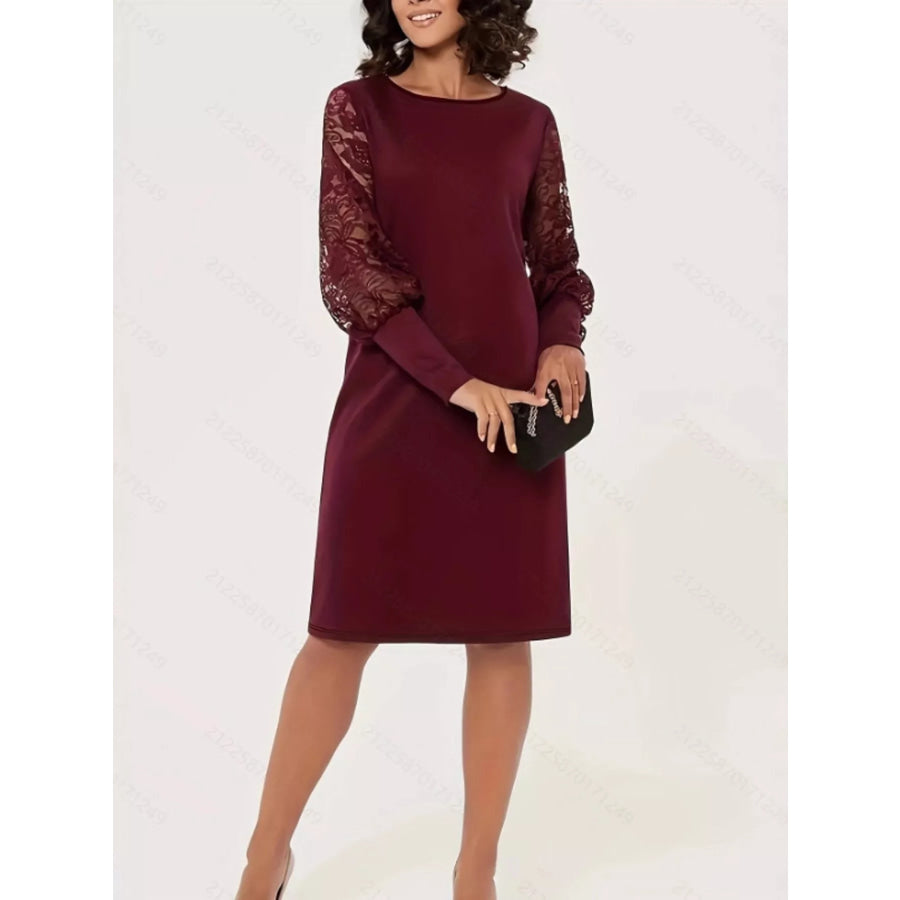 Lace Lantern Sleeve Dress Burgundy / S Apparel and Accessories