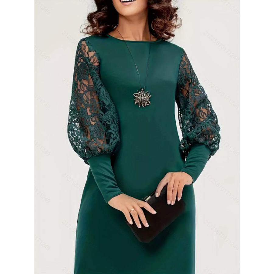 Lace Lantern Sleeve Dress Dark Green / S Apparel and Accessories