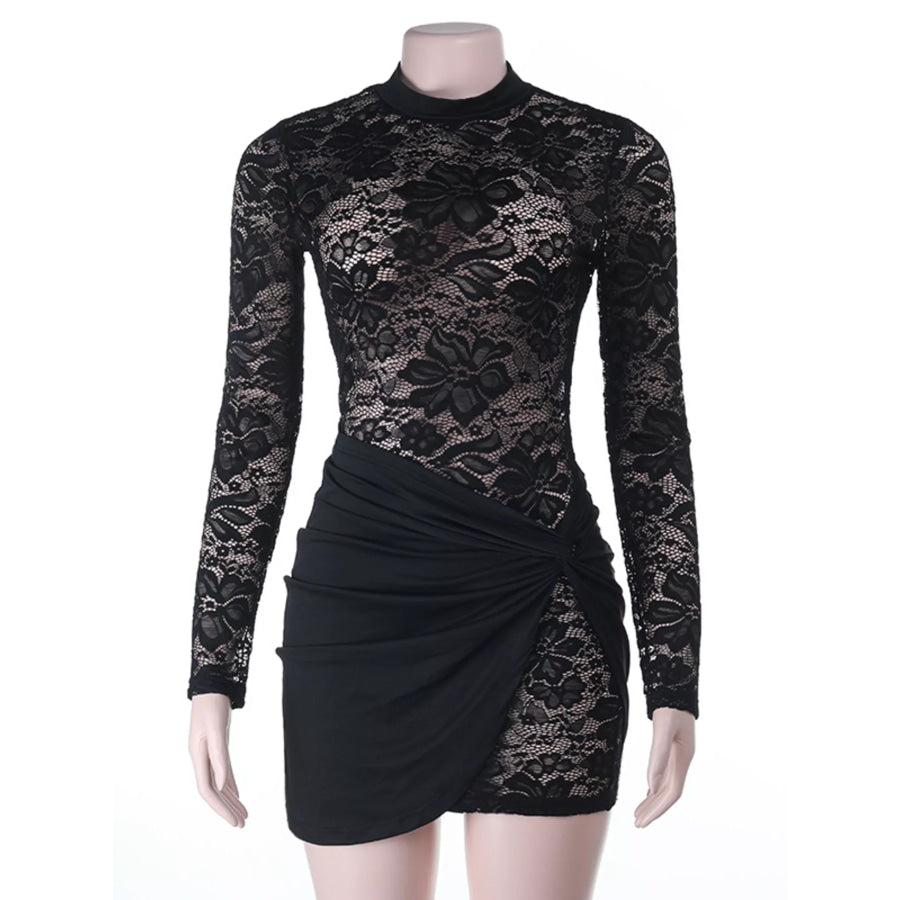Lace Long Sleeve Bodycon Mini Dress Apparel and Accessories