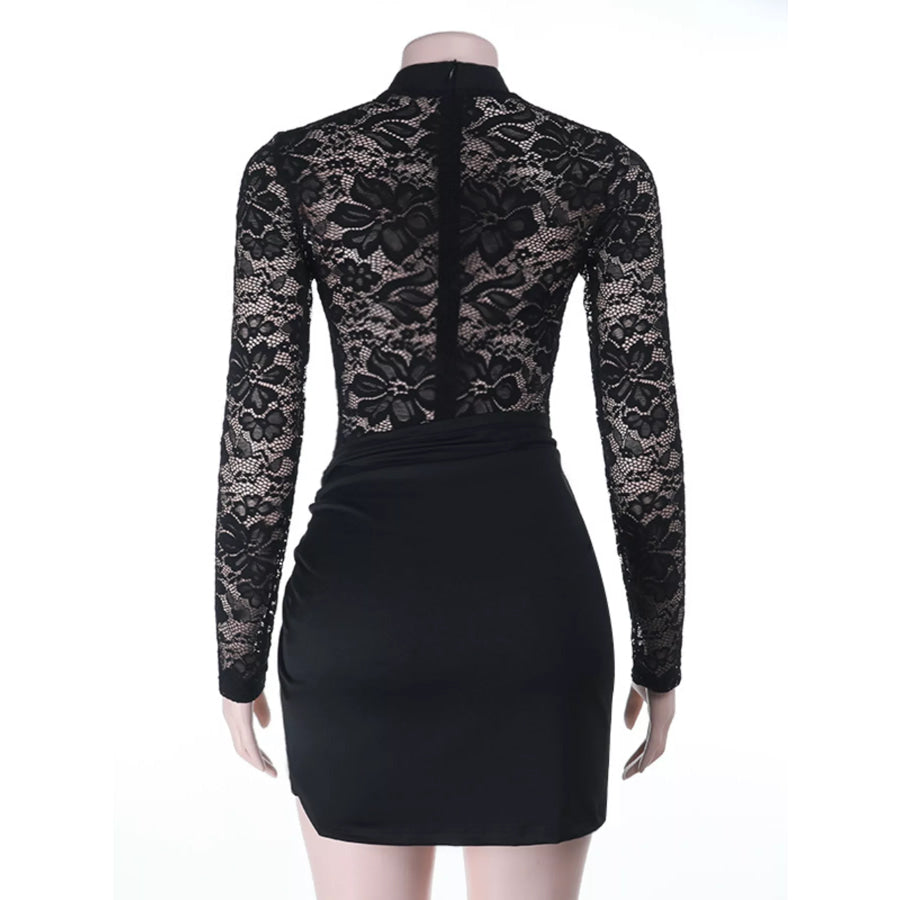 Lace Long Sleeve Bodycon Mini Dress Apparel and Accessories