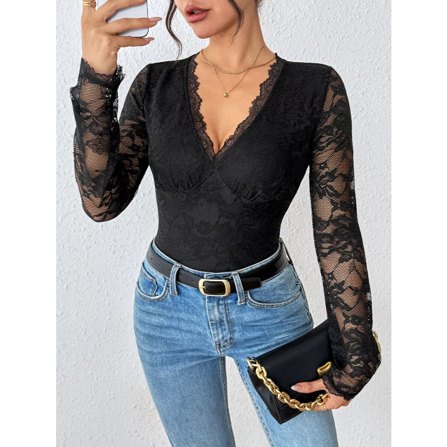Lace Long Sleeve Bodysuit Apparel and Accessories