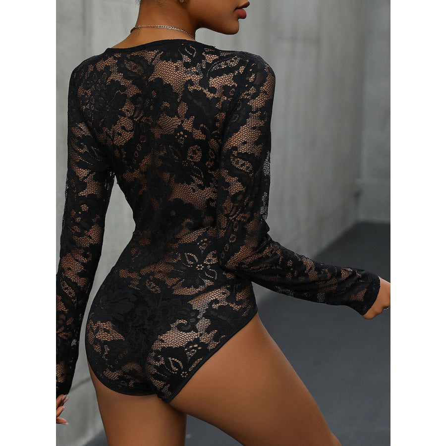 Lace Long Sleeve Bodysuit Black / S Apparel and Accessories