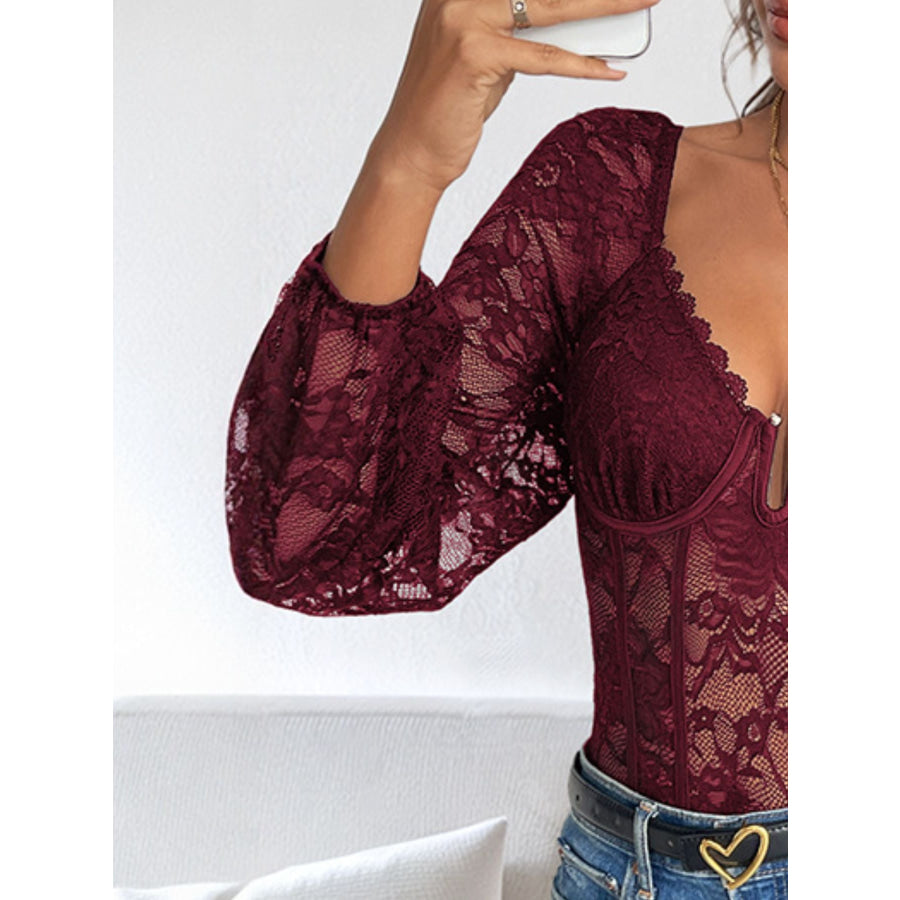 Lace Long Sleeve Bodysuit Apparel and Accessories