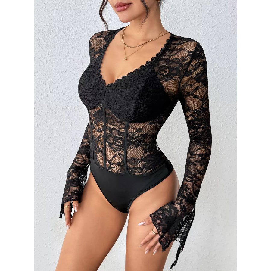 Lace Long Sleeve Bodysuit Apparel and Accessories