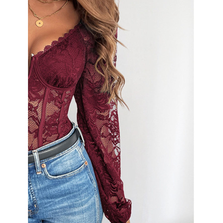 Lace Long Sleeve Bodysuit Apparel and Accessories