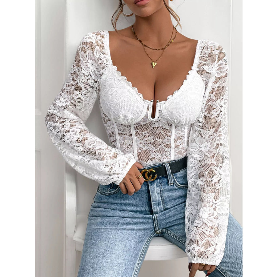 Lace Long Sleeve Bodysuit Apparel and Accessories